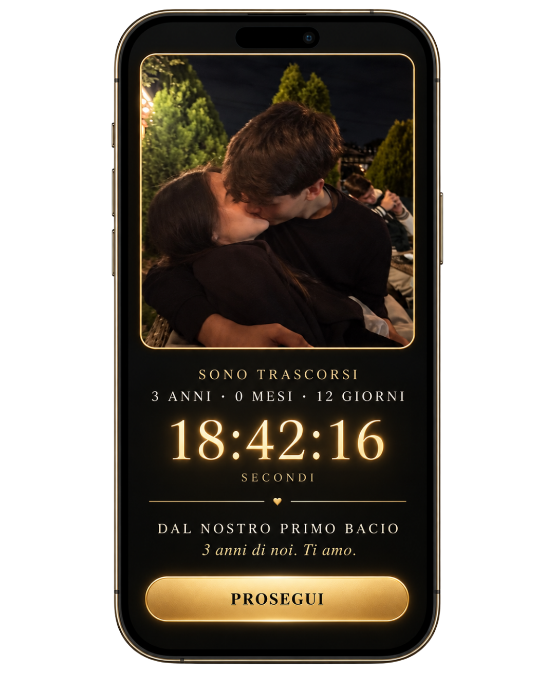Esempio di dedica per il primo bacio sul gioiello Emotion Jewels